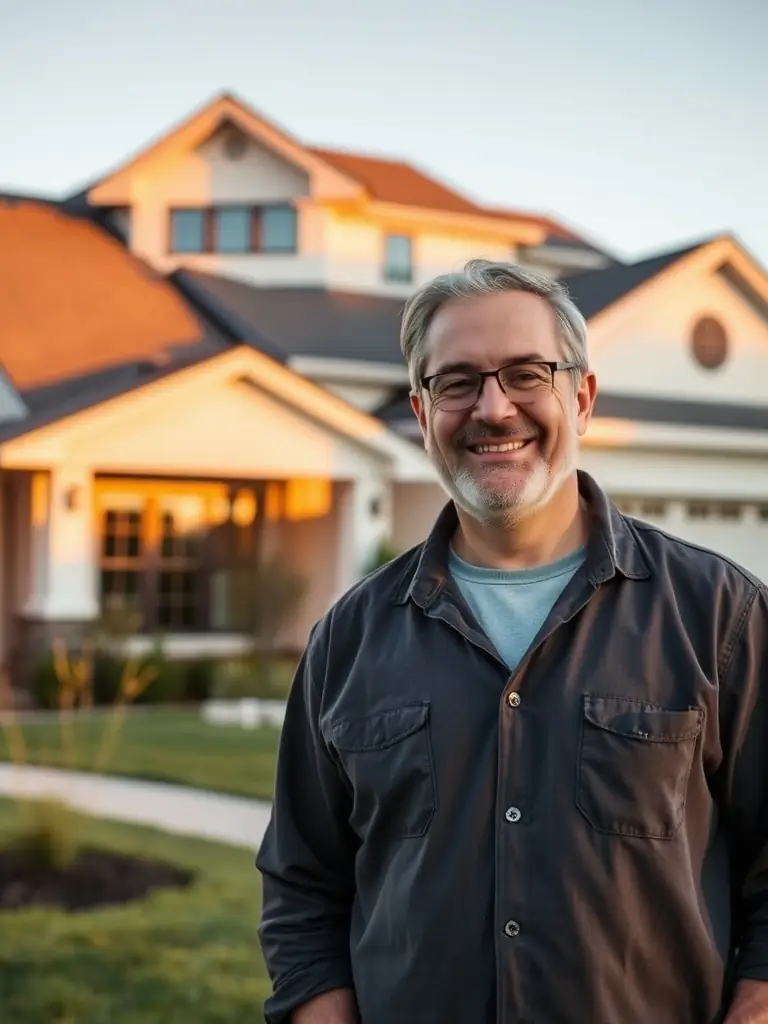 A customer testimonial photo featuring a happy homeowner in Granite Bay standing in front of their newly cleaned roof.
